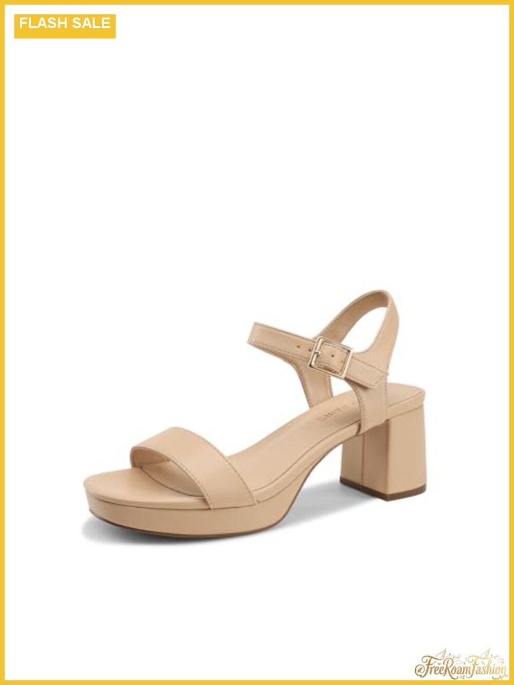 Women's Platform Block Heel Ankle Strap Sandals Square Toe Faux Leather